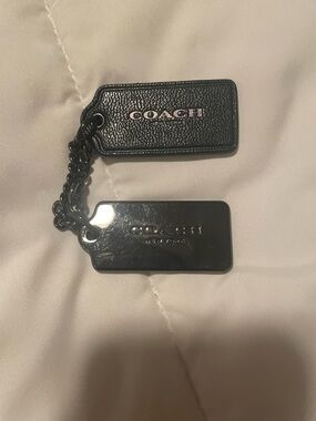 Coach Black Leather and Gunmetal Dog Tag Keychain